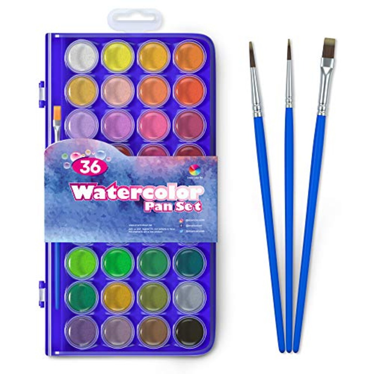 36 Pack Watercolor Pan Set, Smart Color Art Watercolor Paint Set with 4 Brushes,Easy to Blend Colors, Perfect for Kids Adults